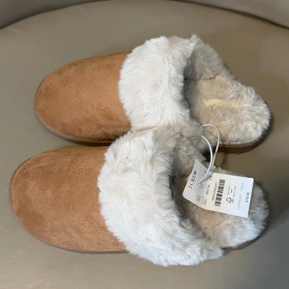 New with Tags! J. Crew Sueded Scuff Slippers in Desert Khaki. Size 6.